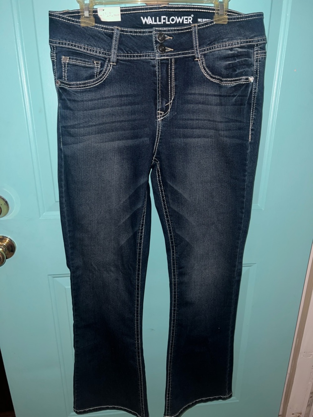 Wallflower Dark Wash Bootcut Jeans with White Contrast Stitching